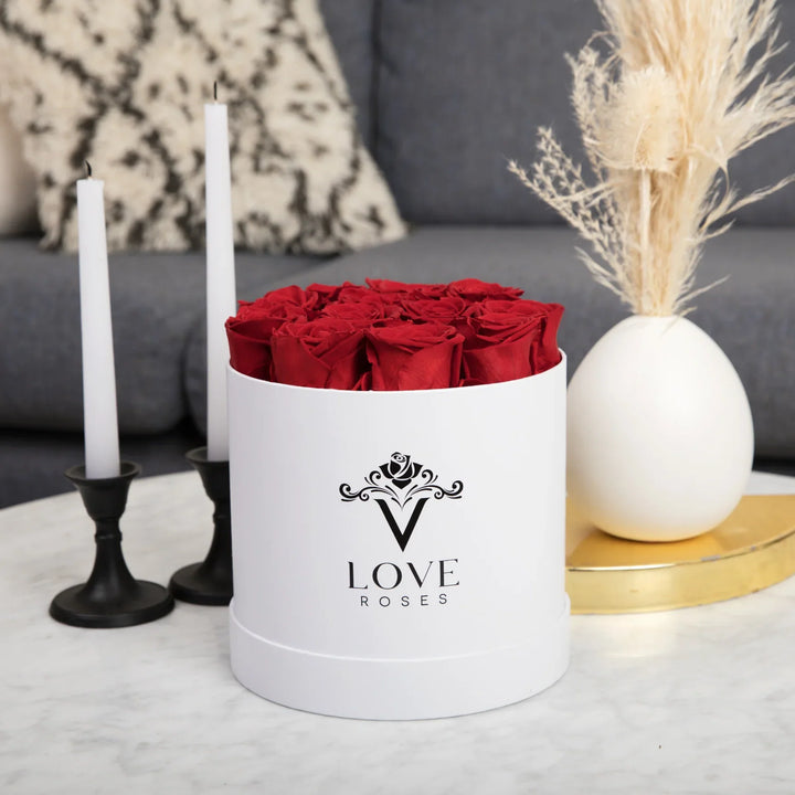 12 Red Forever Roses White Box - VLove