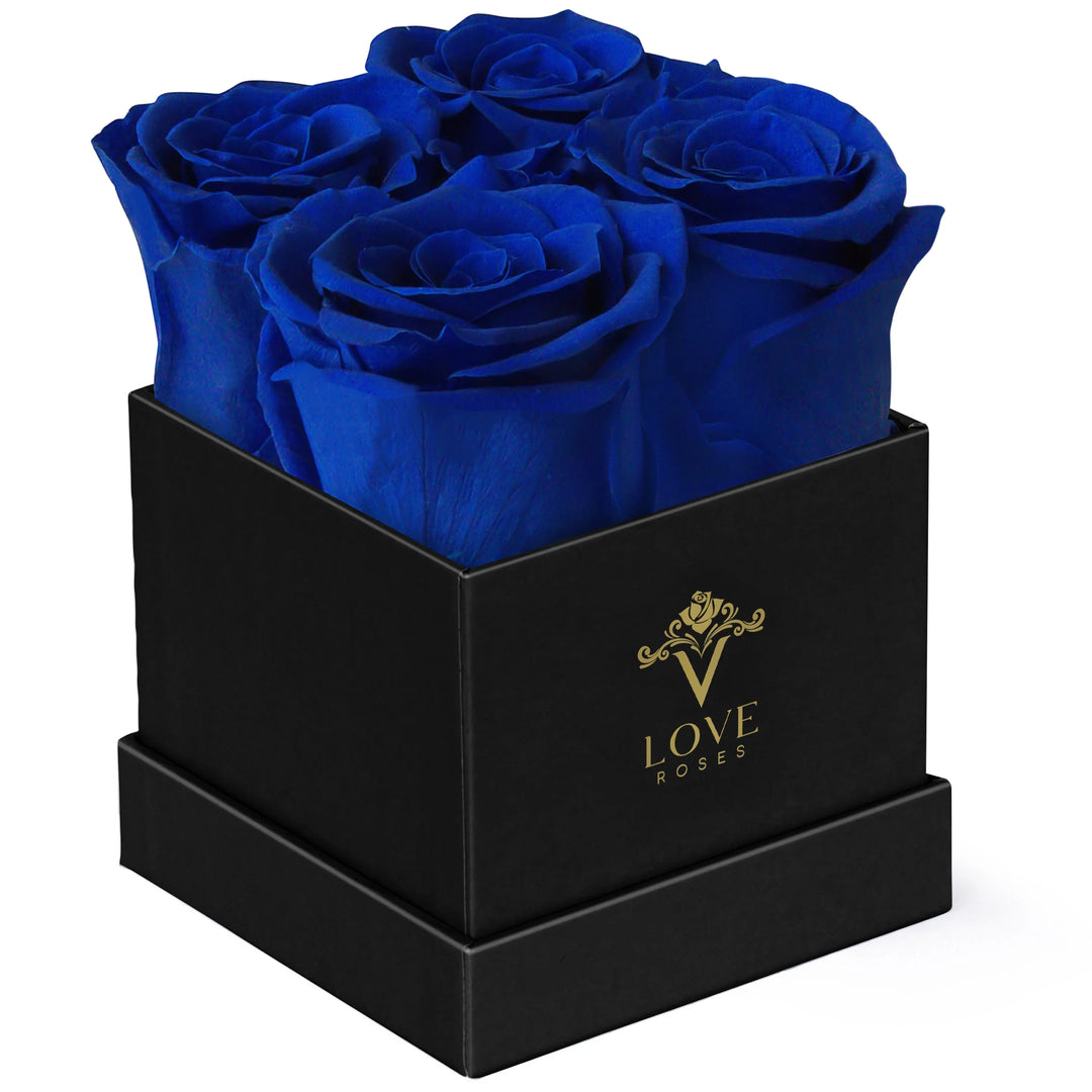 4 Blue Forever Roses in Black Box - VLove