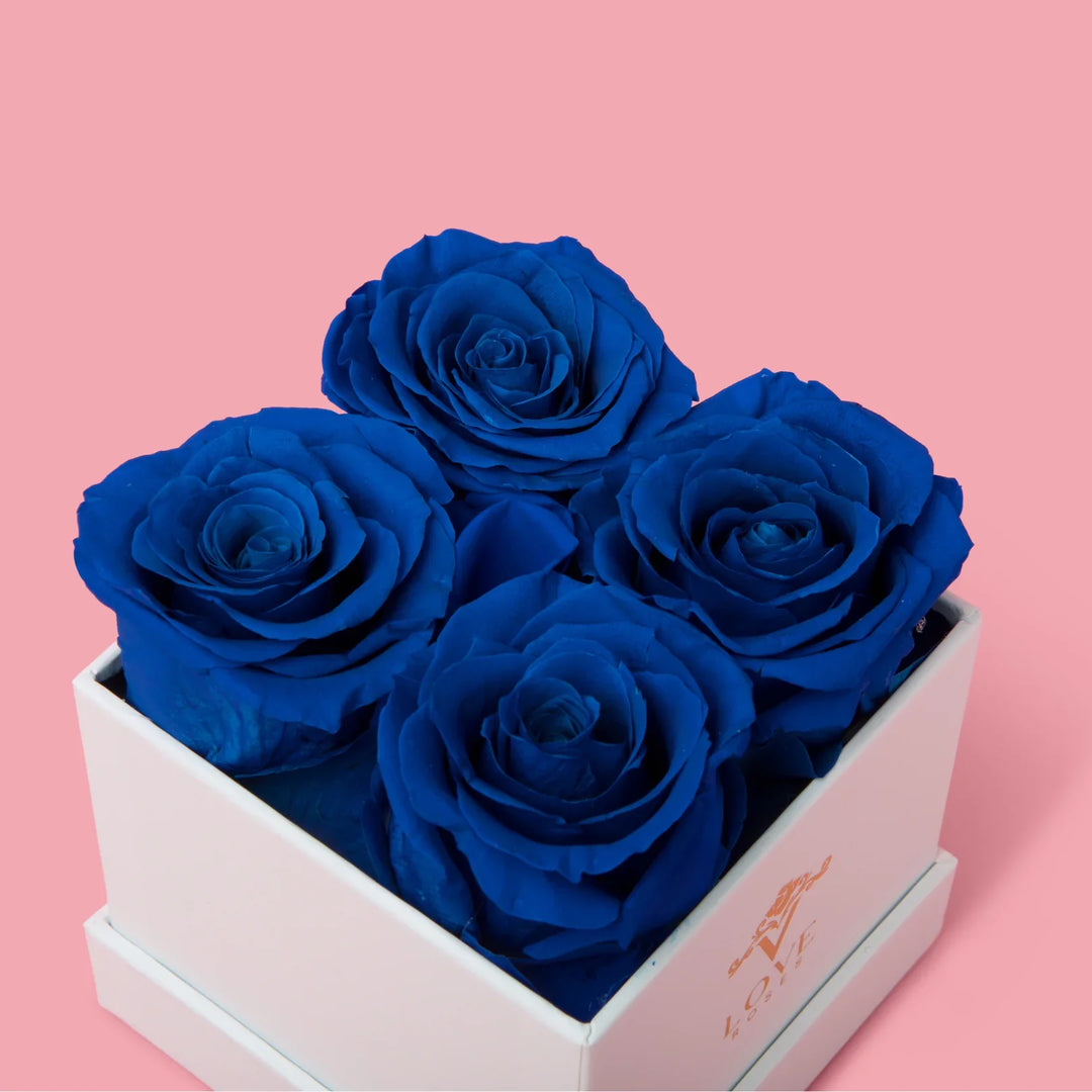 4 Blue Forever Roses in White Box - VLove