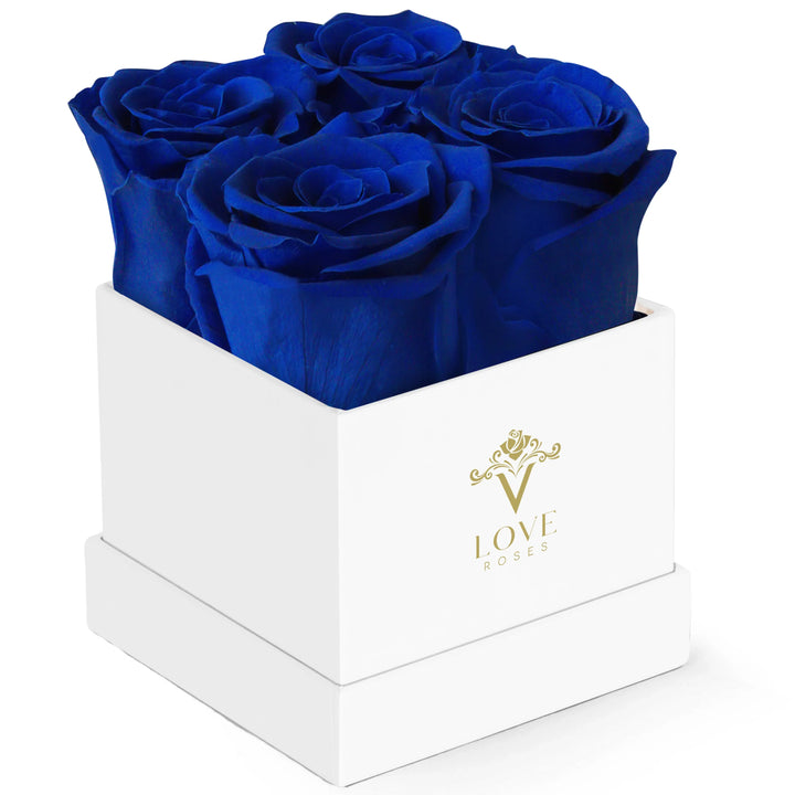 4 Blue Forever Roses in White Box - VLove