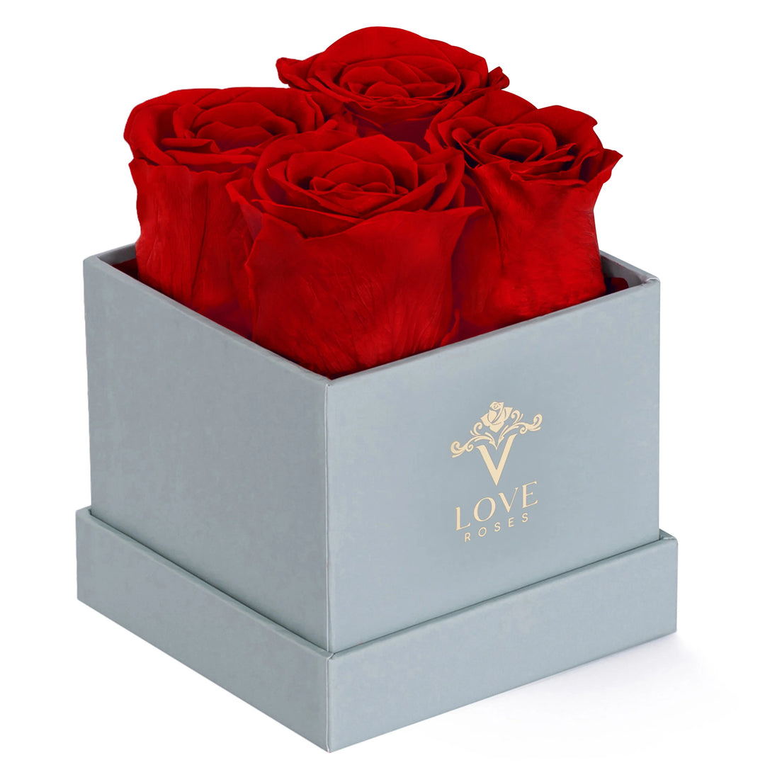 4 Red Forever Roses in Blue Box - VLove