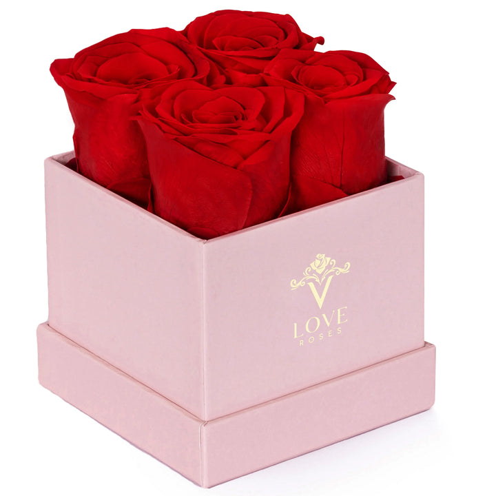 4 Red Forever Roses in Pink Box - VLove