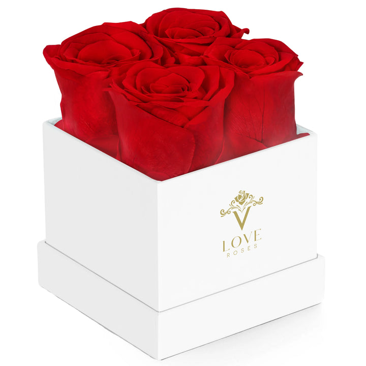 4 Red Forever Roses in White Box - VLove