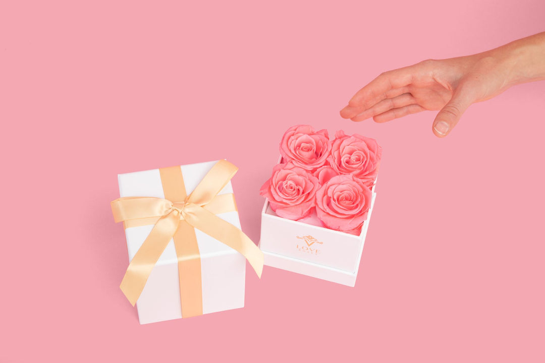  4 Pink Forever Roses in White Box - VLove