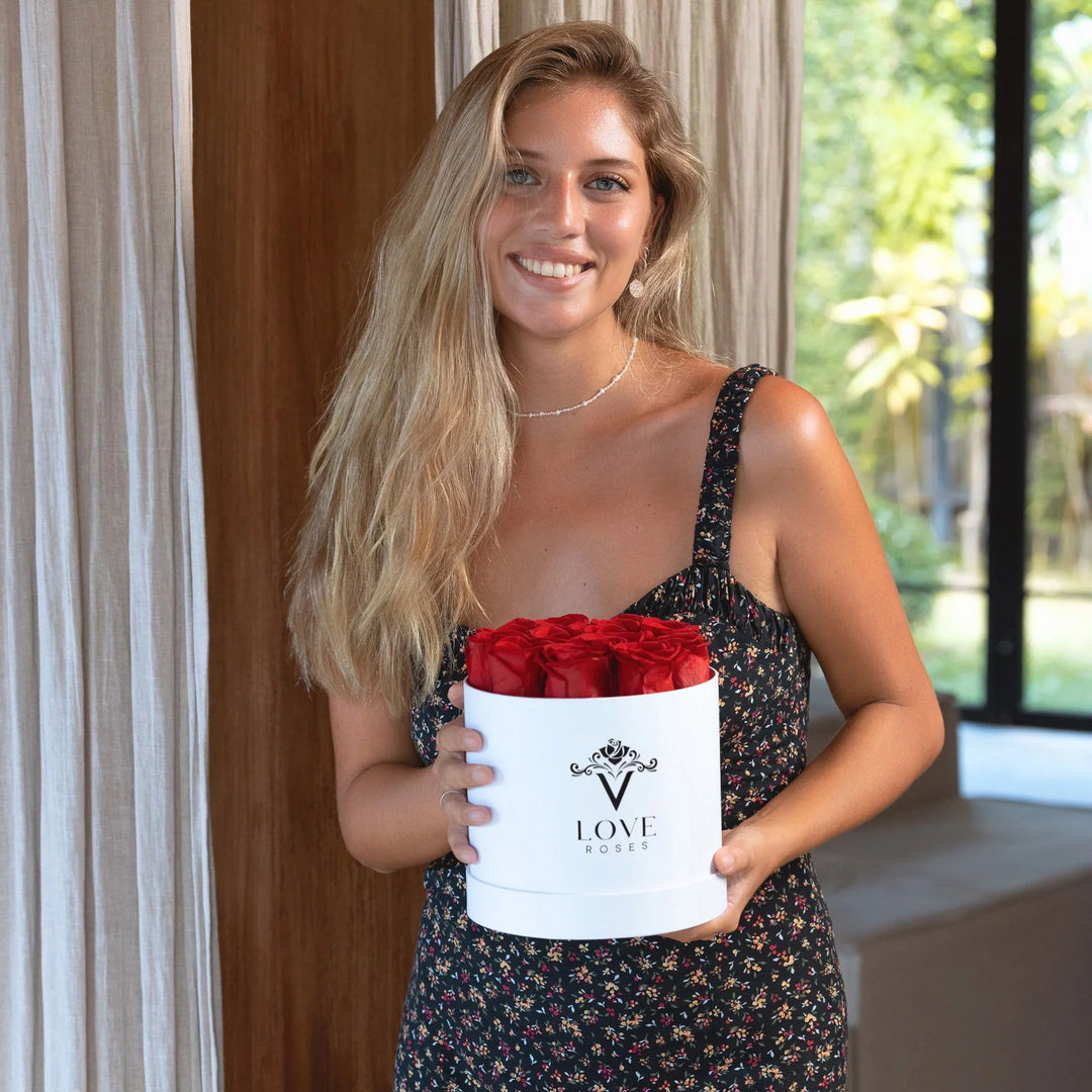 12 Red Forever Roses White Box - VLove