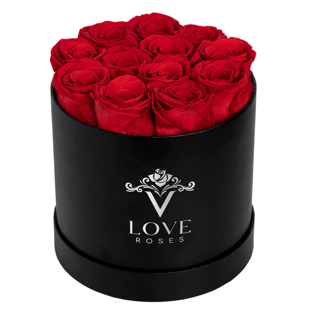 12 Red Forever Roses Black Box - VLove