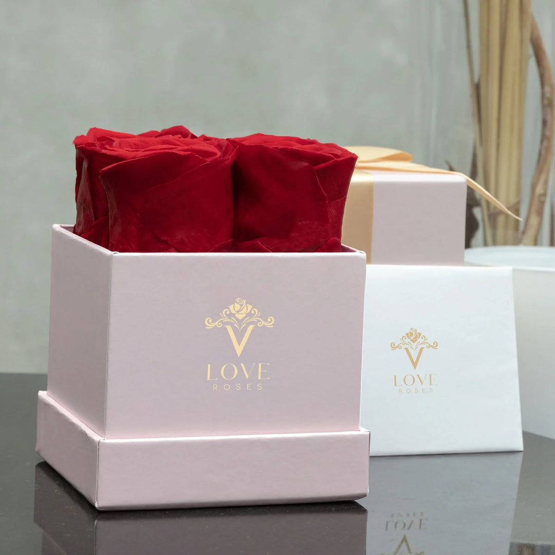 4 Red Forever Roses in Pink Box - VLove