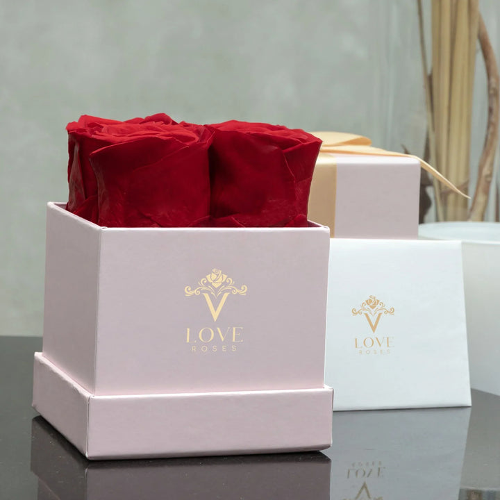 4 Red Forever Roses in Pink Box - VLove
