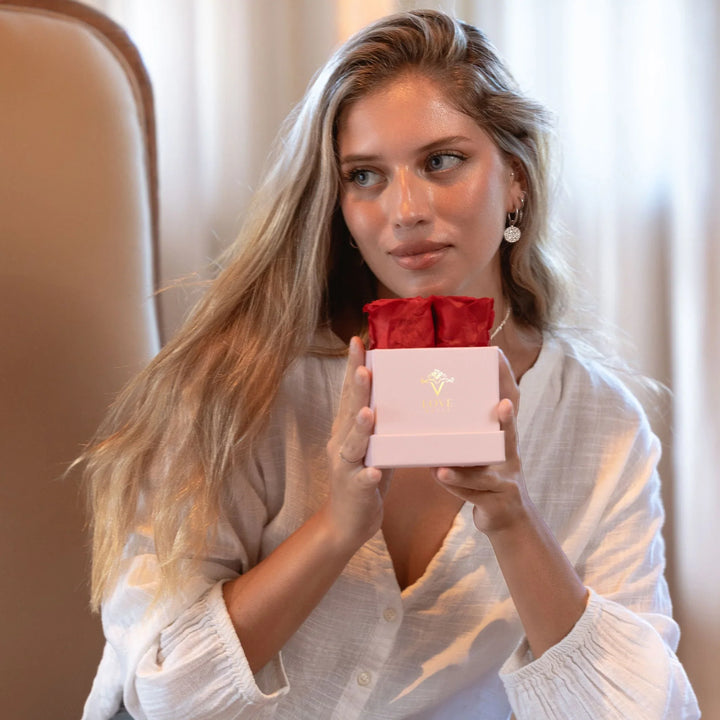 4 Red Forever Roses in Pink Box - VLove