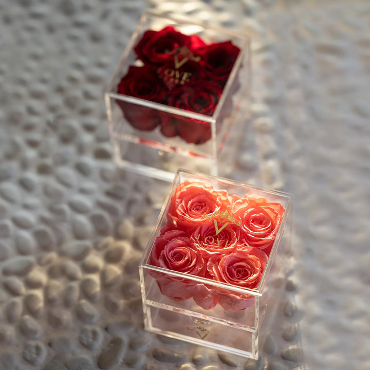 5 Pink Forever Roses in Acrylic Jewelry Box - VLove