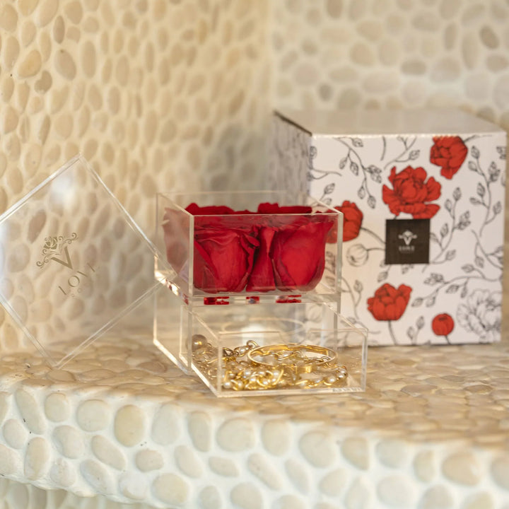 5 Red Forever Roses in Acrylic Jewelry Box - VLove