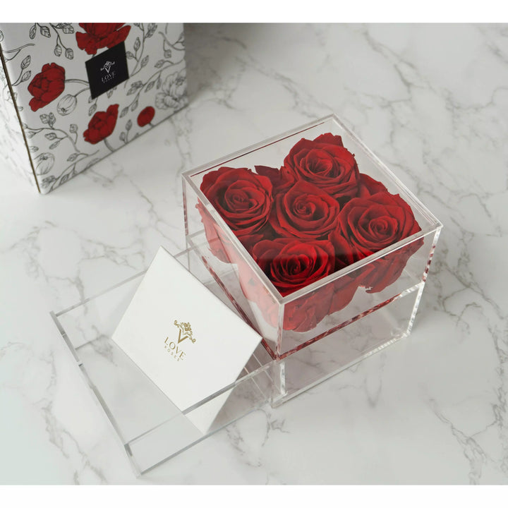 5 Red Forever Roses in Acrylic Jewelry Box - VLove