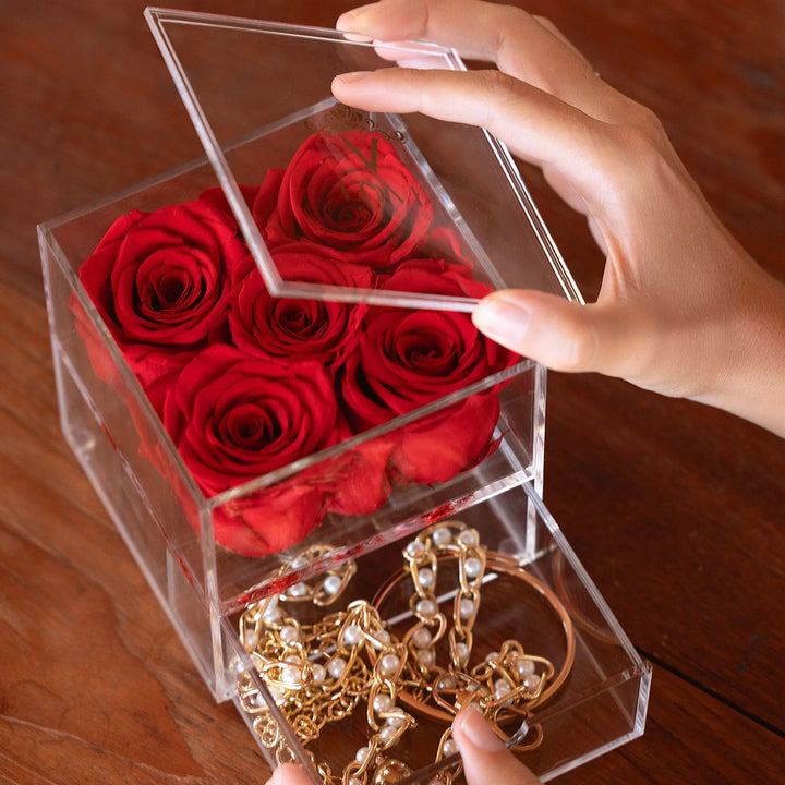 5 Red Forever Roses in Acrylic Jewelry Box - VLove