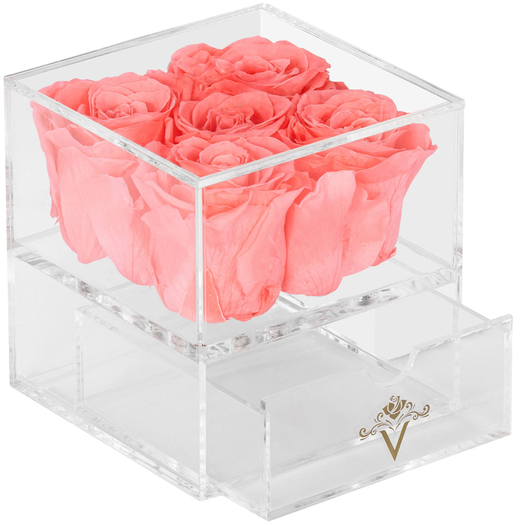 5 Pink Forever Roses in Acrylic Jewelry Box - VLove