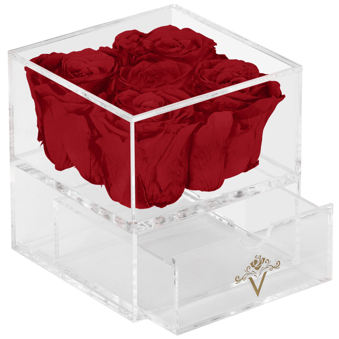 5 Red Forever Roses in Acrylic Jewelry Box - VLove