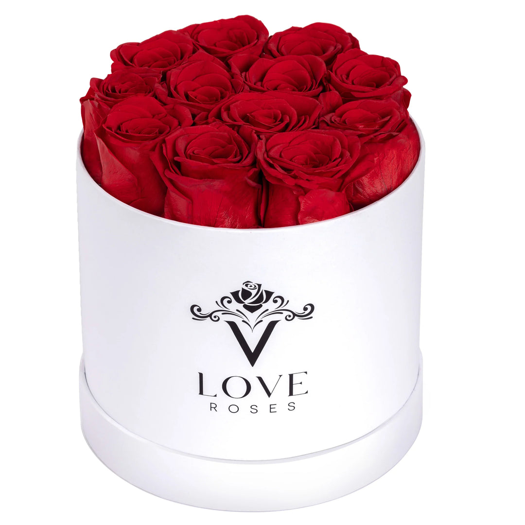 12 Red Forever Roses White Box - VLove
